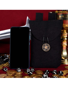 Bolsa limosnera medieval en algodón negro con cierre latón 2