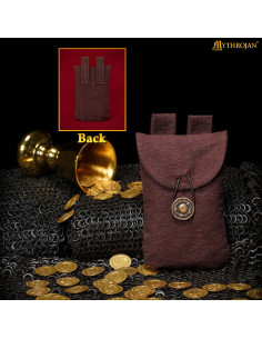 Bolsa limosnera medieval en algodón marrón con cierre latón 2