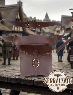 Bolso bandolera medieval del viajero en cuero, color marrón