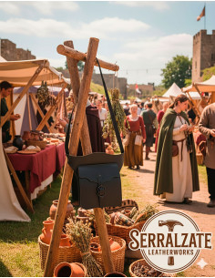 Medieval skuldertaske til rejsende i læder, sort 2