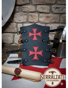 Templier leren armbanden met de Malta-kruis - Zwart