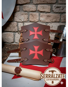 Brazaletes templarios de cuero con la Cruz de Malta -...