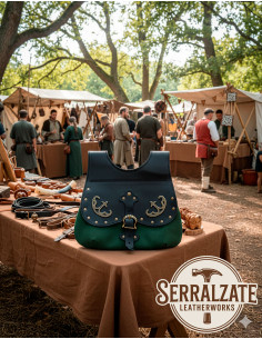 Celta-Medieval Gareth schoudertas in zwart-flesgroen
