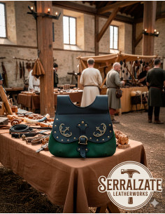 Celta-Medieval Gareth schoudertas in zwart-flesgroen 2