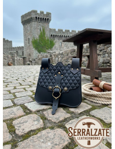 Bolsa caballero medieval Percival para cinturón, piel negra