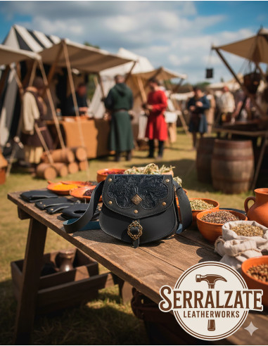 Bolso medieval en cuero modelo Escudero, color negro