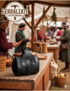 Middeleeuwse leren tas model Emeritano, zwart 2