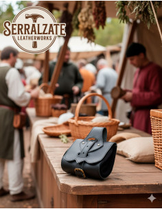 Middeleeuwse leren tas model Emeritano, zwart