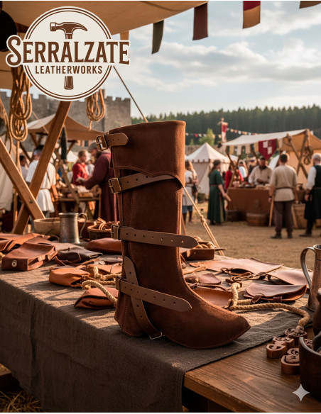 Middeleeuwse leren beenkappen model...