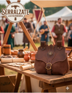 Bolso medieval en cuero modelo Samuel, color marrón