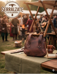 Bolso medieval en cuero modelo Samuel, color marrón 2