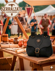 Medieval skuldertaske i læder model Samuel, sort