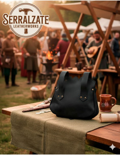Medieval skuldertaske i læder model Samuel, sort 2