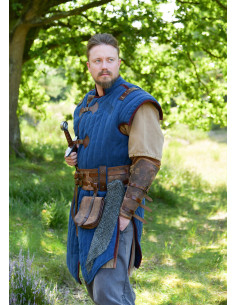 Middelaldergambeson i blå-brun med slidt finish model Vari 2