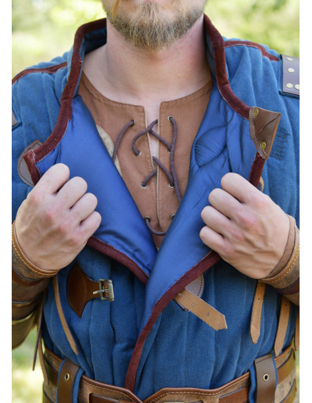 Middeleeuws gambeson blauw-bruin met...