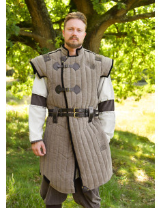 Medievalt gambeson i brunt- og sortfarvet, slidt finish,...
