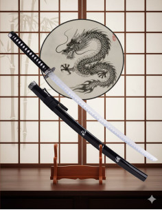 Dekorativ katana tsuba Drage og bambusblad (103 cm.)