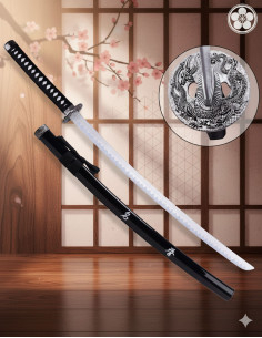 Dekorative Katana Tsuba Drache, Bambusblatt (103 cm.)