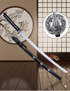Katana decorativa tsuba Dragón Fantasía y hoja bambú (103...