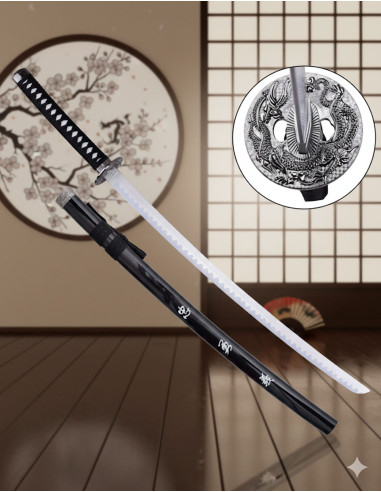 Katana decorativa tsuba Dragón Fantasía y hoja bambú (103 cm.)