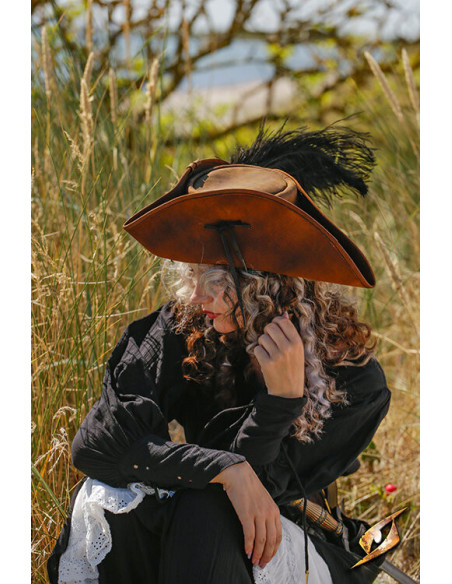 Enkelt pirat-hat i læder, brun farve