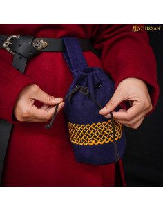 Bolso medieval de lana bordada para cinturón, color azul