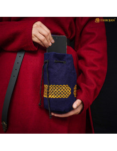 Bolso medieval de lana bordada para cinturón, color azul 2