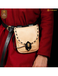 Bolso medieval en cuero con cierre de hueso, color natural