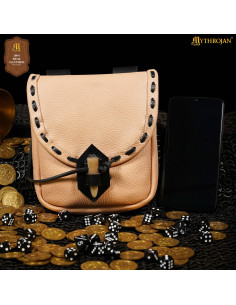 Bolso medieval en cuero con cierre de hueso, color natural 2