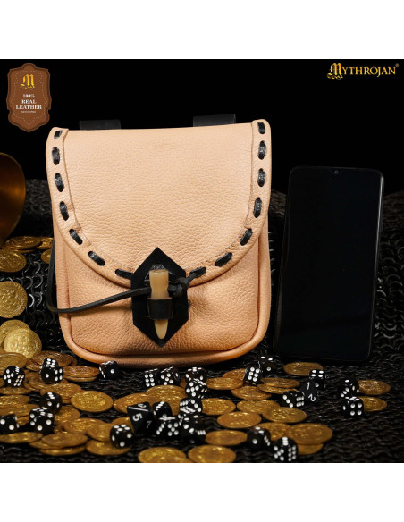 Bolso medieval en cuero con cierre de...
