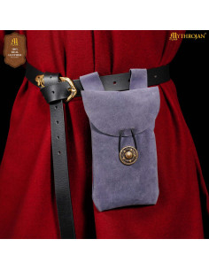 Bolsa limosnera medieval en piel de gamuza cierre botón,...