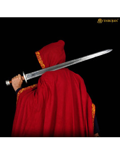 Capa medieval en lana con bordes decorados, color rojo 2