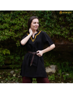 Túnica vikinga en algodón cuello bordado para mujer,...