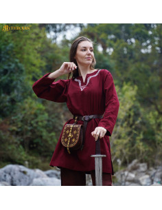 Túnica vikinga en algodón cuello bordado para mujer,...