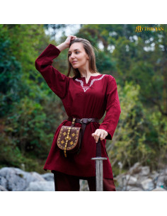 Túnica vikinga en algodón cuello bordado para mujer,... 2