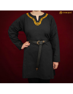 Viking tuniek van katoen met lange mouwen, geborduurde...