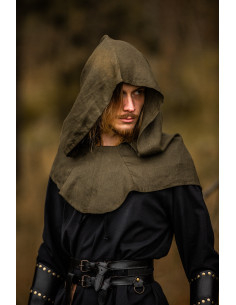 Gugel medieval en lino modelo mannix, color verde