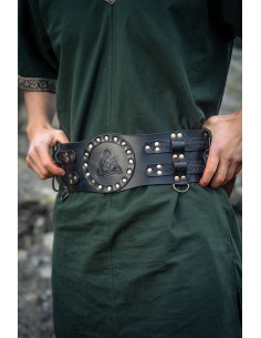 Medieval keltisk læderbælte model Bedran, sort farve 2