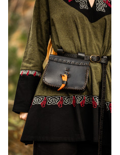Bolso riñonera medieval en cuero modelo Volmar, color negro