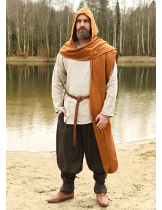 Medieval tørklæde med hætte i bomuld, beige farve