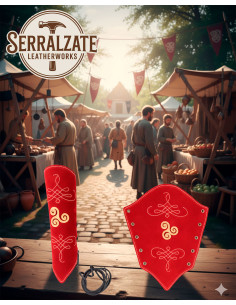 Brazaletes arquero cuero serraje rojo, modelo Nyara