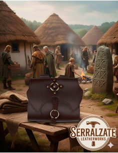 Celta-Tasche mit Ring und Kreuz aus dunkelbraunem Leder