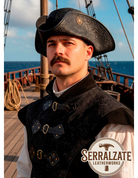 Pirathat Tricorn i læder Deluxe, sort