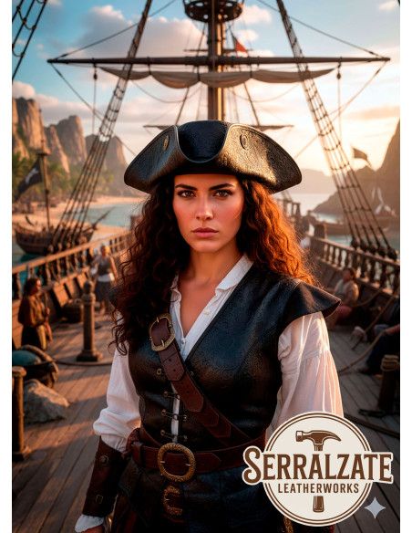 Zwart Deluxe leren piratenhoed Tricorn