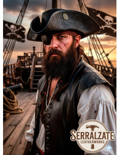 Pirathat Tricorn i læder Deluxe, sort