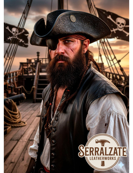 Piratenhut Tricorn aus Leder Deluxe,...