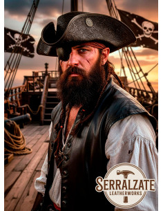 Pirathat Tricorn i læder Deluxe, mørkebrun