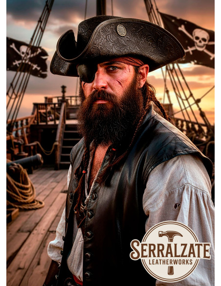 Sombrero Pirata Tricornio de Cuero... Sombrero Pirata Tricornio de Cuero...