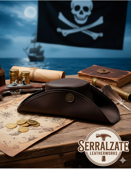 Piratenhut Tricorn aus dunklem Leder,...