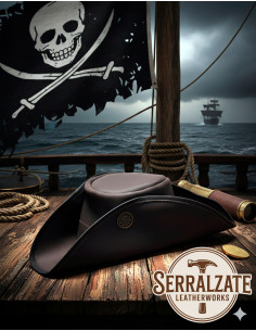 Sombrero Pirata Tricornio de Cuero, marrón oscuro 2